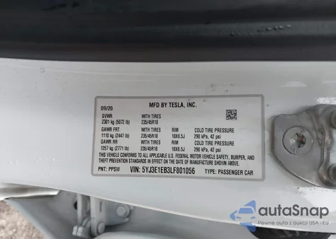 2020 Tesla Model 3 Long Range Dual Motor All-Wheel Drive from USA, damaged, VIN 5YJ3E1EB3LF801056